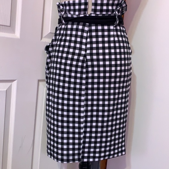 Cherie Black White Gingham Paper Bag High Waist Tie Belt Skirt - Picture 4 of 14